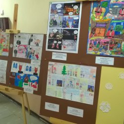 Wystawa prac laureatów w Miejskim Szpitalu Klinicznym nr 1 w Zabrzu zorganizowana przy pomocy oddziału filii Zespołu Szkół Specjalnych nr 38.