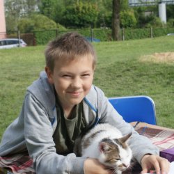 Ciapek - kot koła "Śląskie bery i legendy". Kiedyś spotkaliśmy go na spacerze, a dziś mieszka z Kubą i chętnie odwiedza na zajęciach