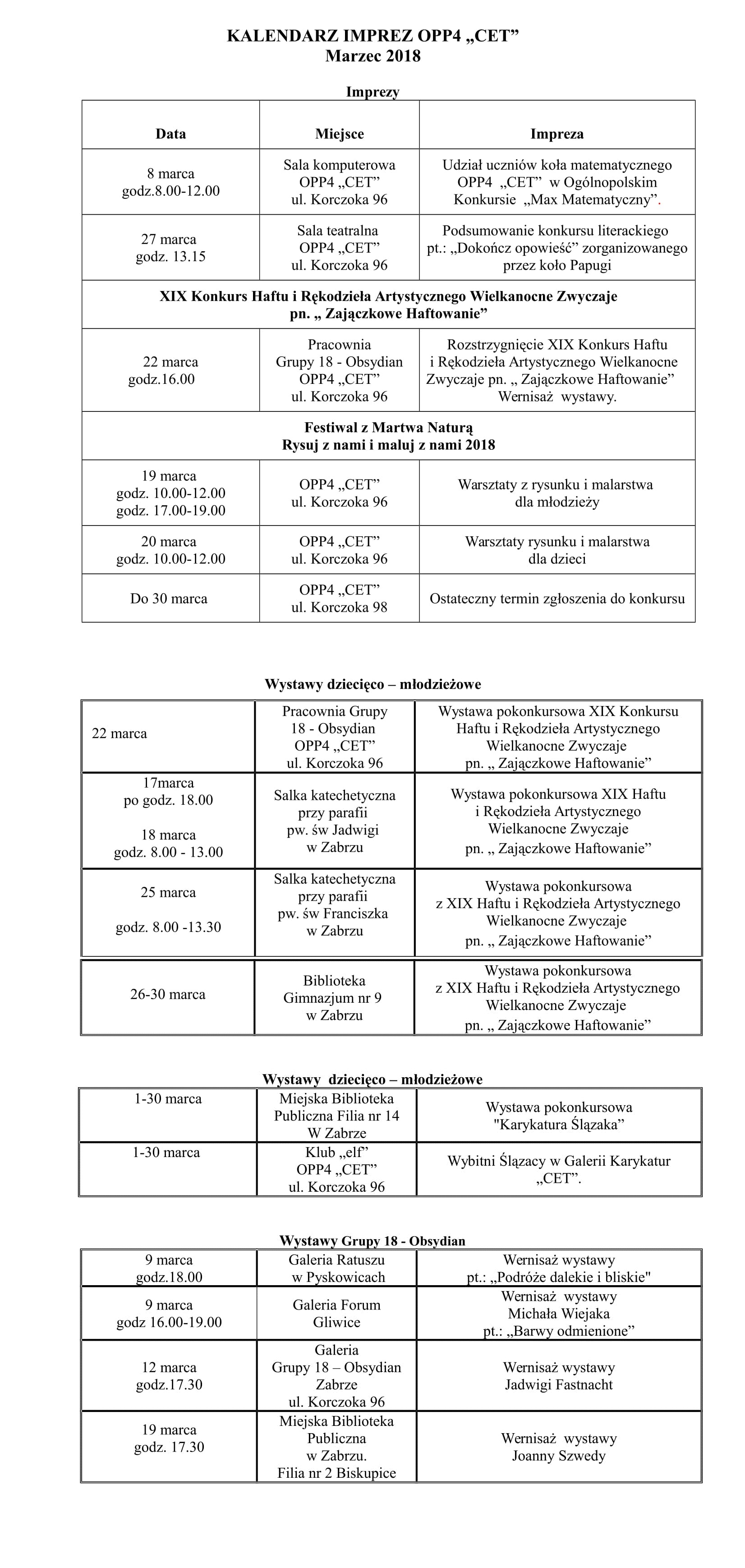 KALENDARZ IMPREZ 03 2018 wersja 22.03 1